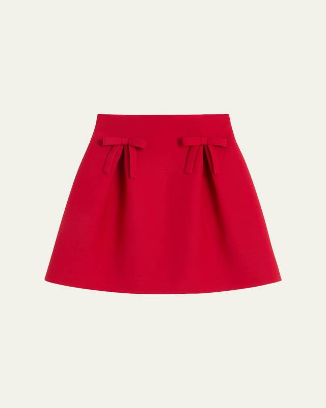 Flared Bow Wool Mini Skirt